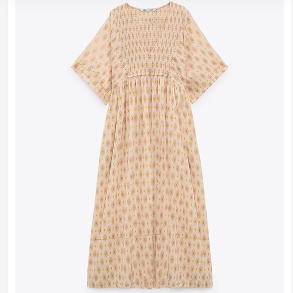 Zara Pink Yellowish Geometric Print Oversized Smock Front ViscoseCotton Dress XS - Picture 8 of 16